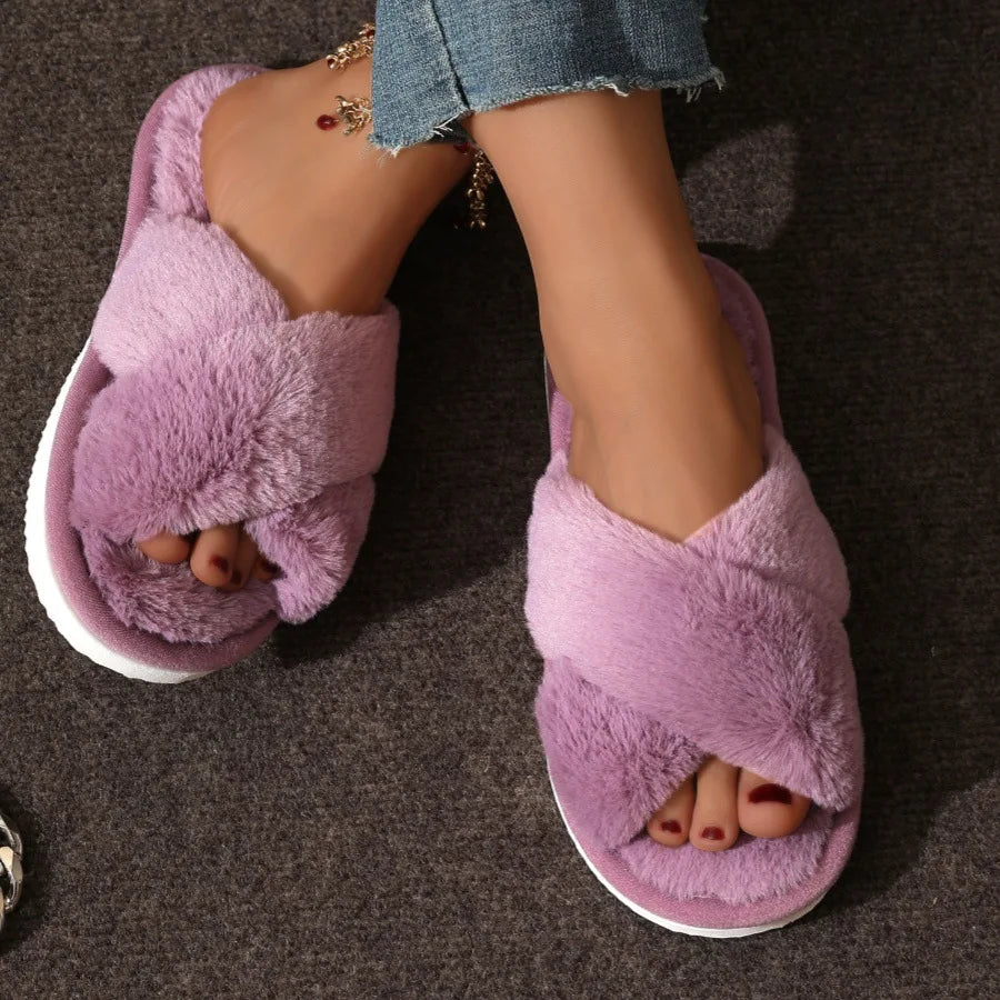 Chaussons Croisés Fourrés Femme