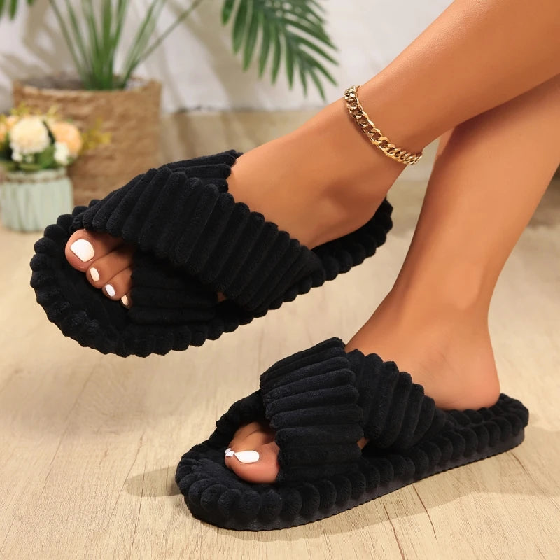 Chaussons Croisés Velours Côtelé